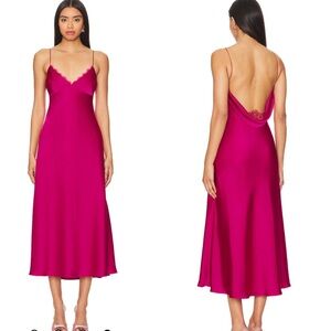 Katie May Jessica Dress in Pink Peacock midi satin with lace